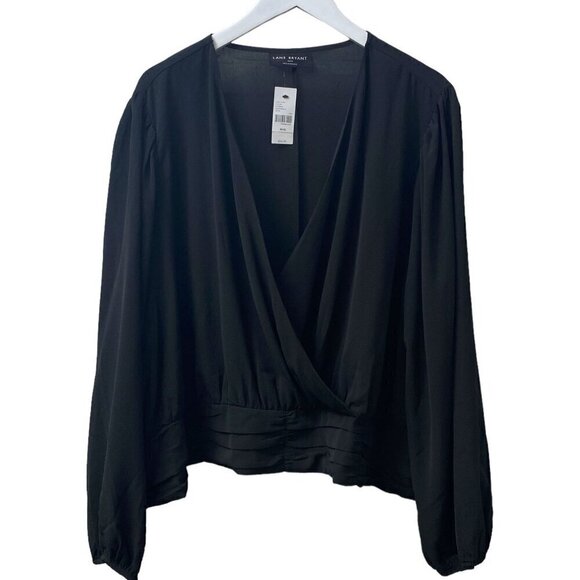 LANE BRYANT Top Plus Size 30/32 Black Crisscross Blouse Cropped Elastic Hem NWT - Picture 6 of 11